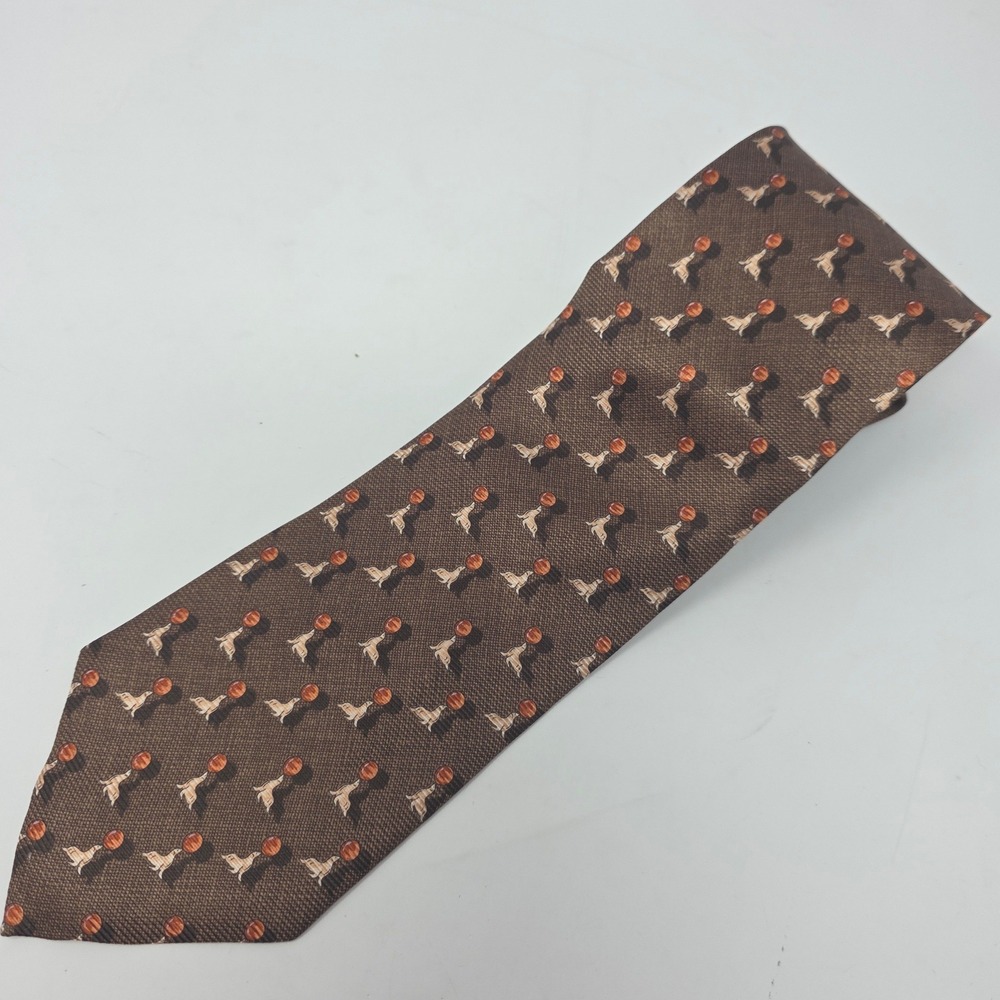 Ermenegildo Zegna Tie Mens Brown Dog Novelty Print Designer Woven Necktie Italy